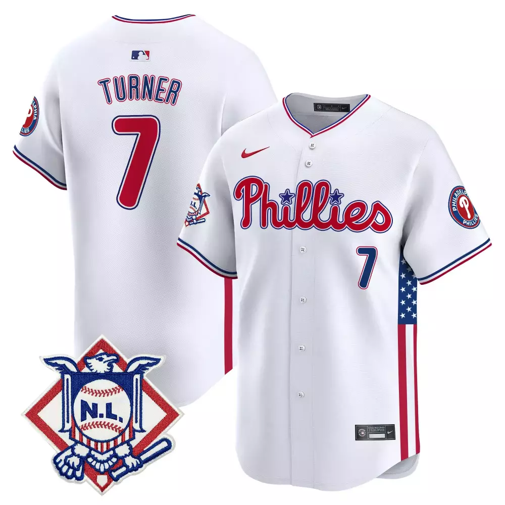 Turner 7 Phillies Jersey White City Connect 2023 Men Custom Design Red Blue Limited