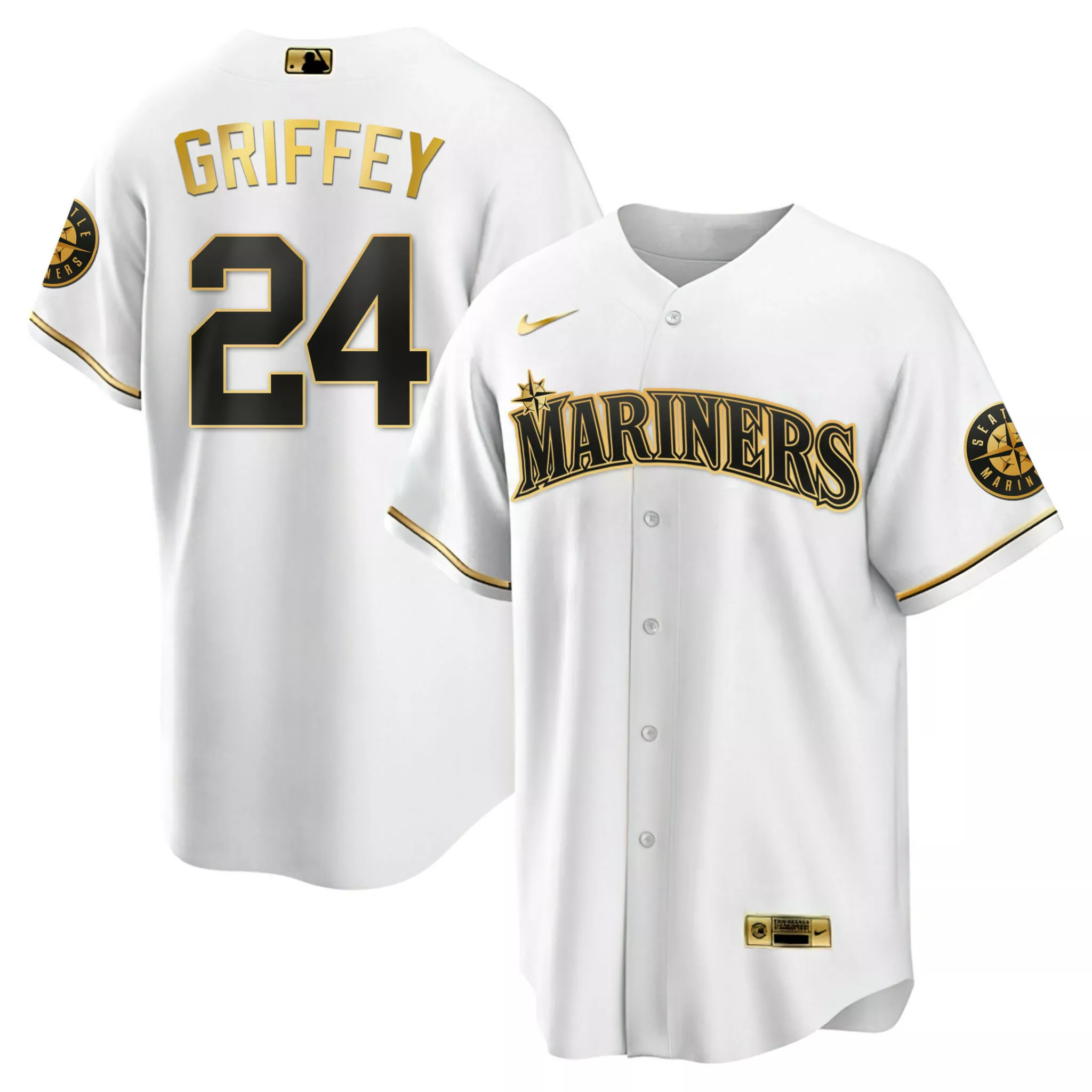 Ken Griffey 24 Mariners Jersey White Gold Collection Seattle Compass Men Black Cool