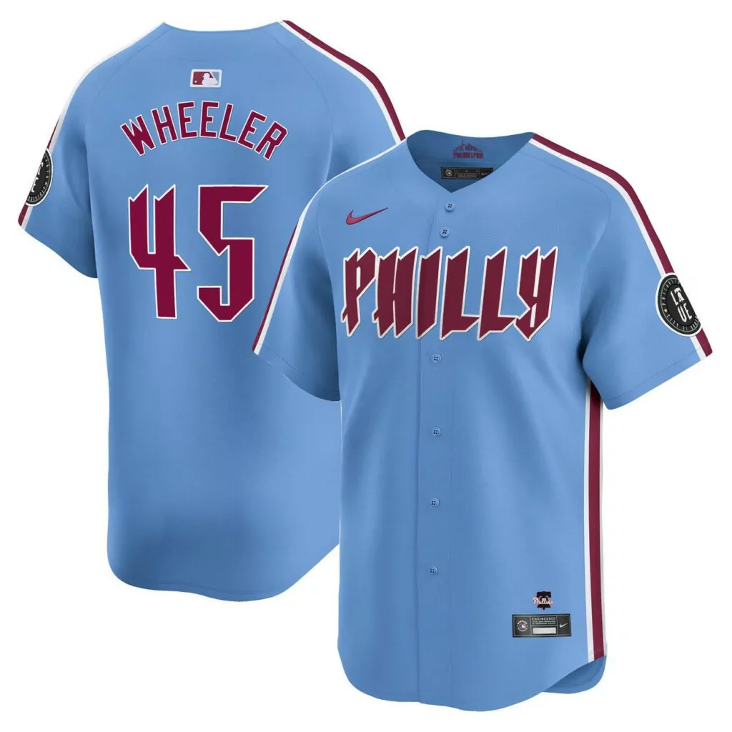 Zack Wheeler 45 Phillies Jersey Light Blue Men Maroon White
