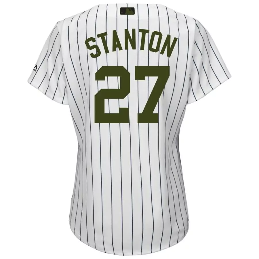 Giancarlo Stanton 27 Jersey White New York Yankees Men Pinstripe Navy Blue Cool Base
