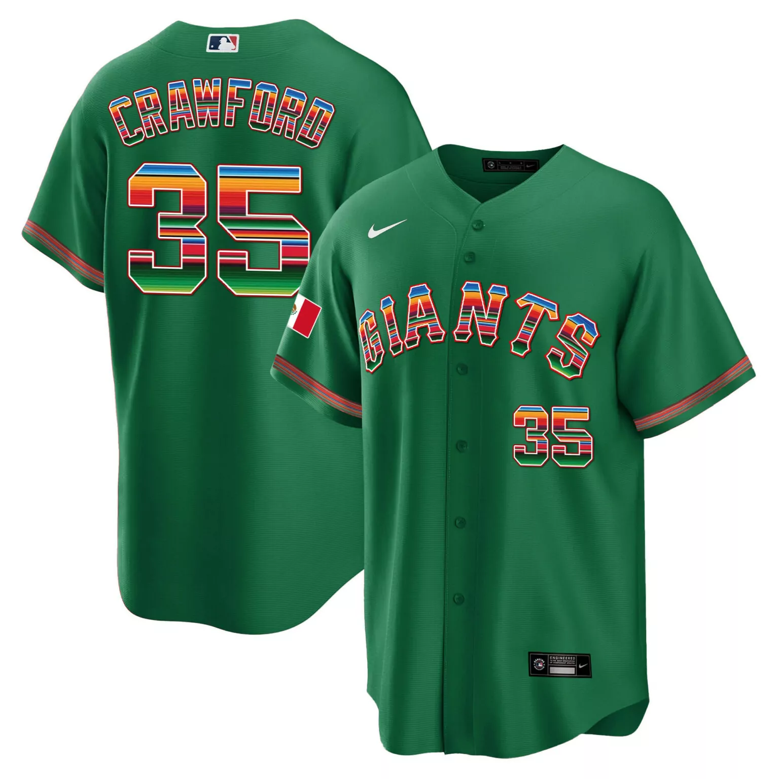 Brandon Crawford 35 Giants Jersey Green Cinco De Mayo Mexico Flag 2024 Men Red White