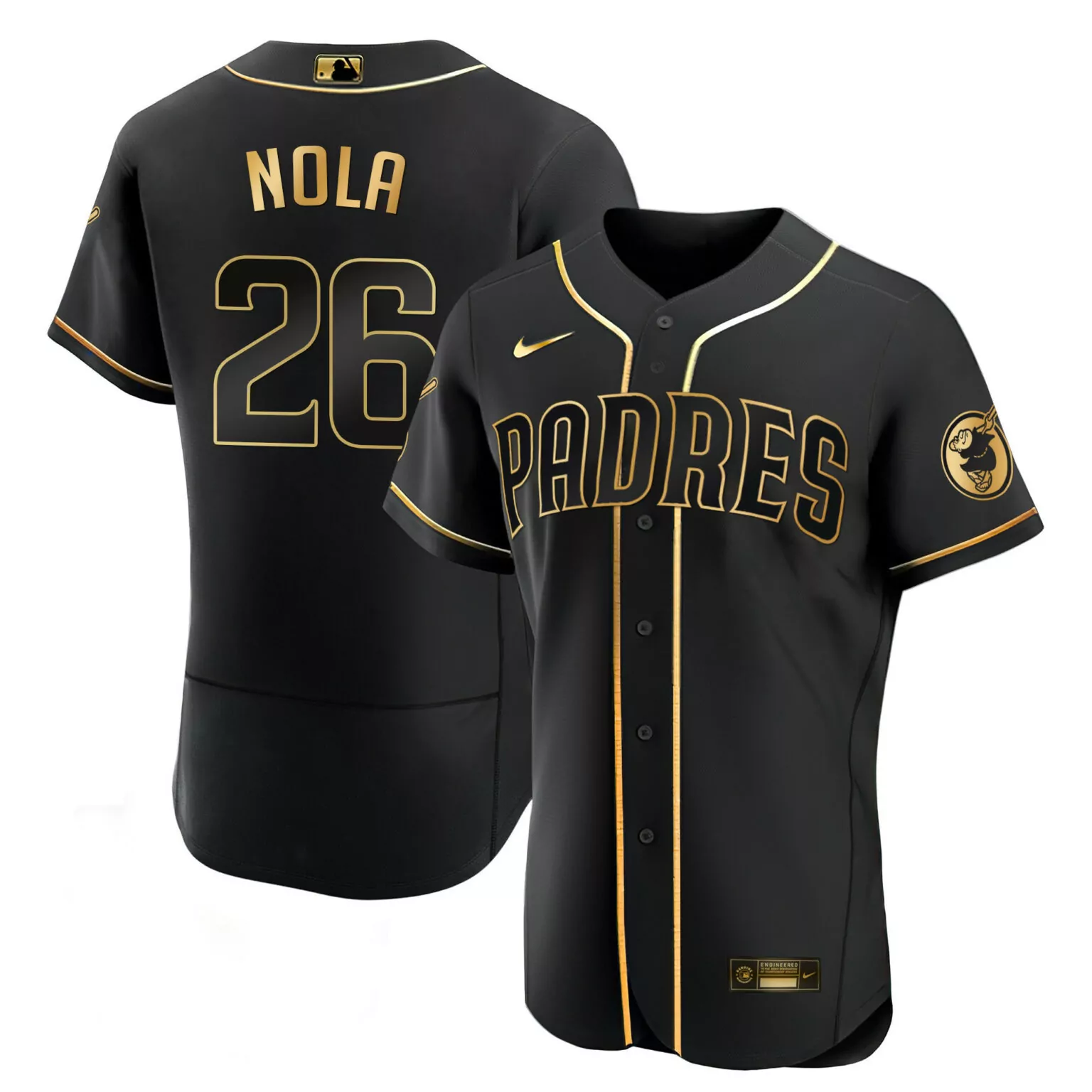 Aaron Nola 26 Padres Jersey Black Gold Flex All Stitched