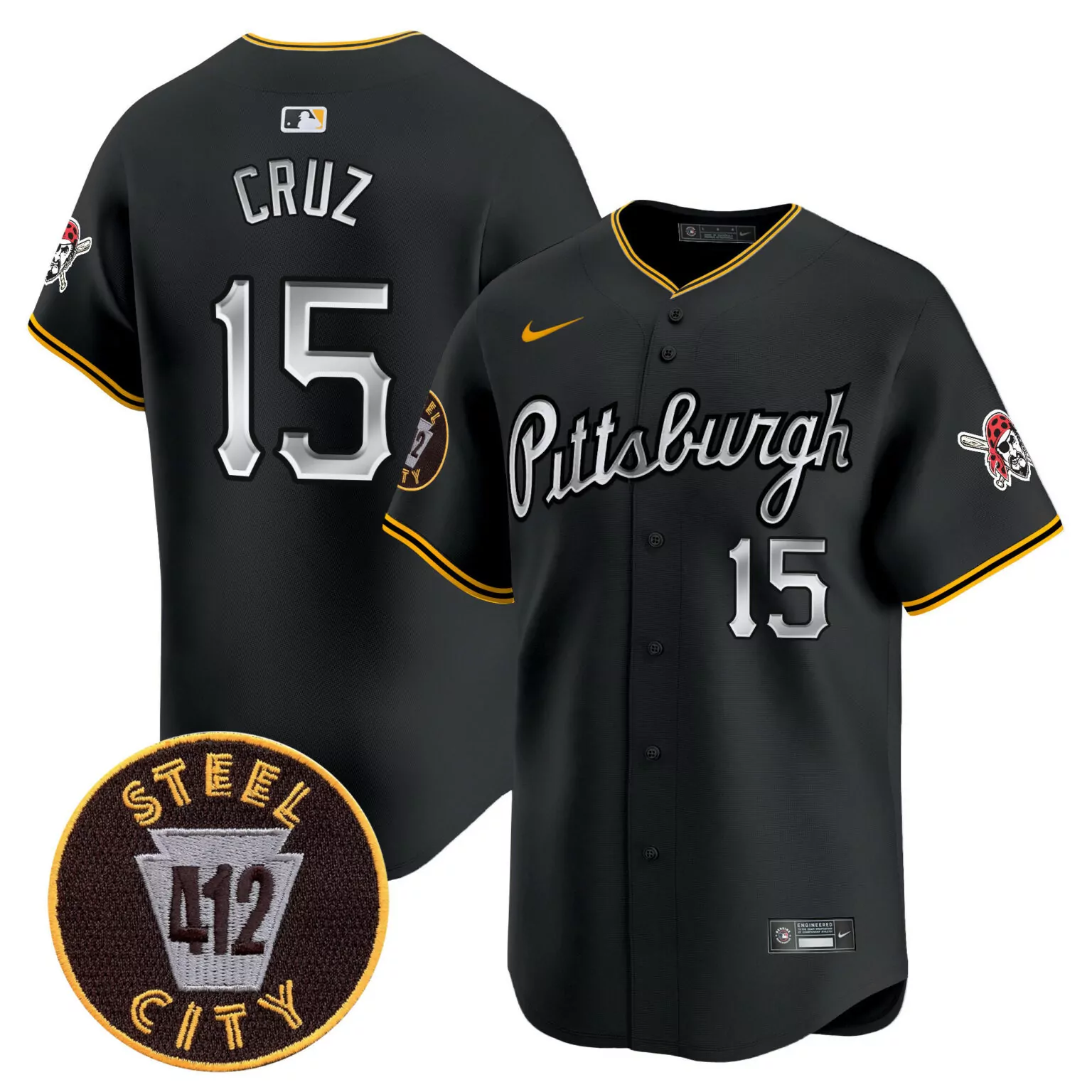 Oneil Cruz 15 Pittsburgh Pirates Jersey Black City Connect Steel 412 Men Yellow White