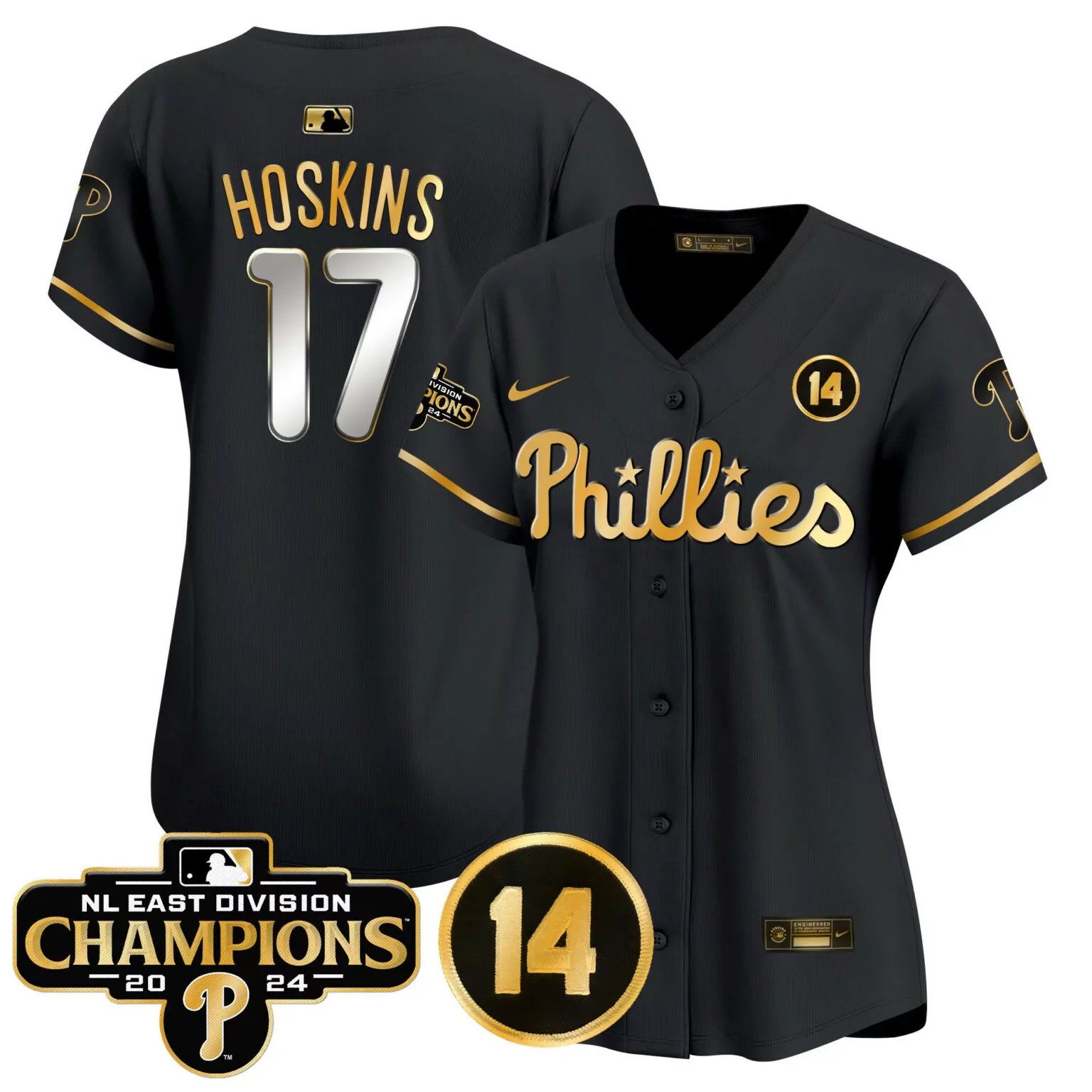 Rhys Hoskins 17 Phillies Jersey Black Men Gold All Stitched