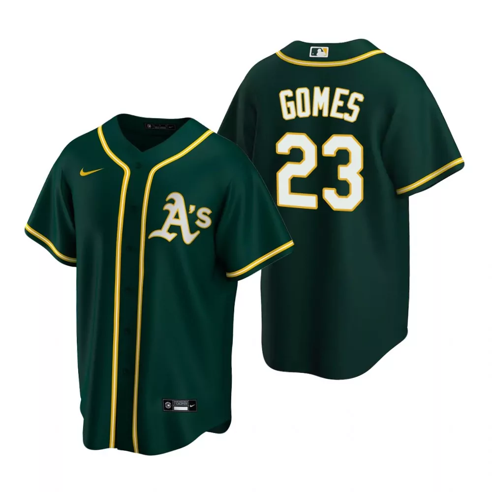 Yan Gomes 23 Oakland Athletics Jersey Green Men Yellow White Alternate