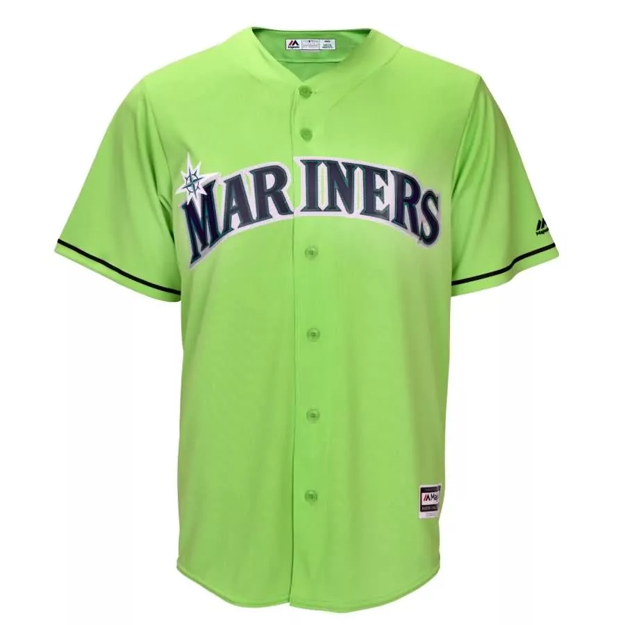 Custom Mariners Jersey Lime Green Navy Blue White Fashion Cool Base