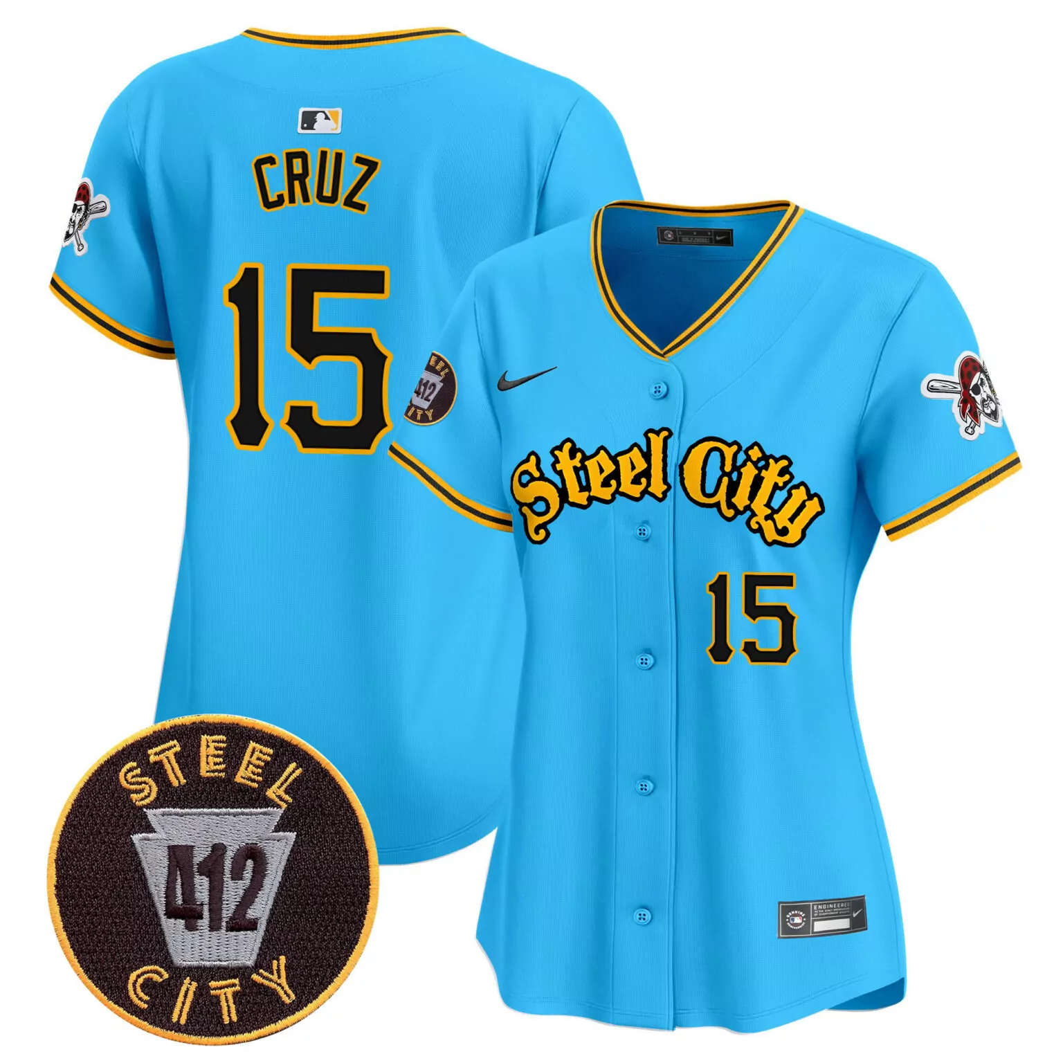 Oneil Cruz 15 Steel City Jersey Light Blue 412 Pirate Men Yellow Black All Stitched