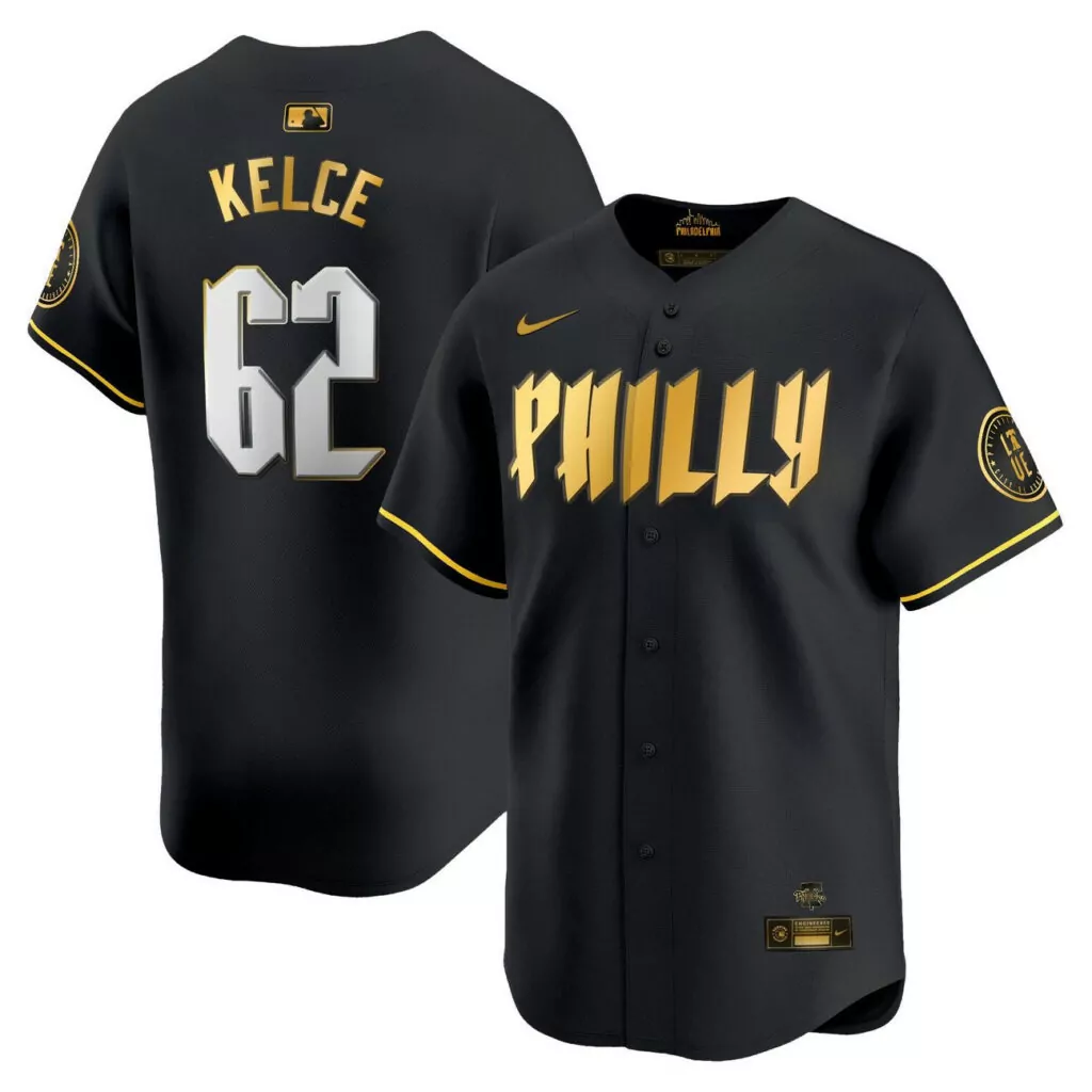 Jason Kelce 62 Jersey Black Philadelphia Phillies Men Gold White