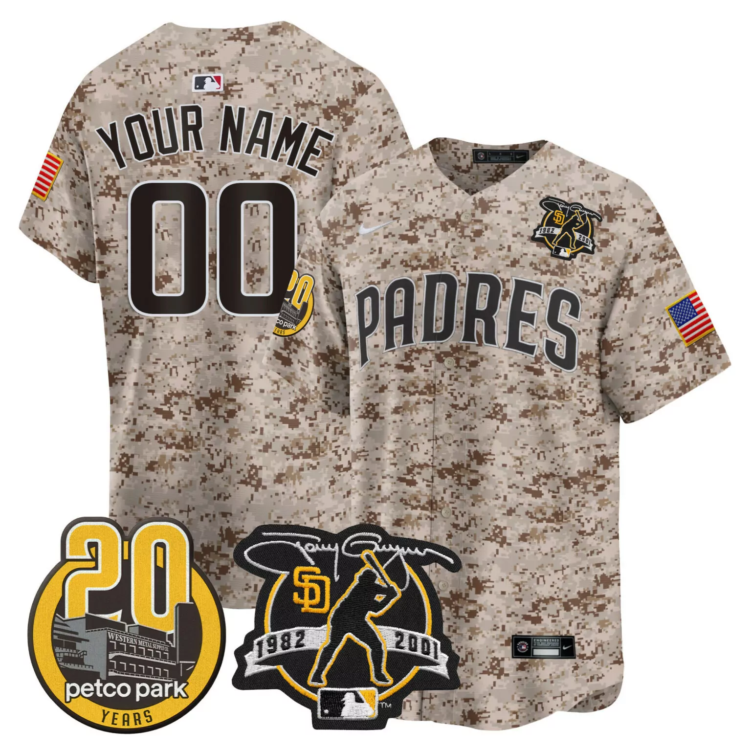 Custom Padres Jersey Digital Camouflage Military Appreciation Petco Park 20 Years 1982-2001