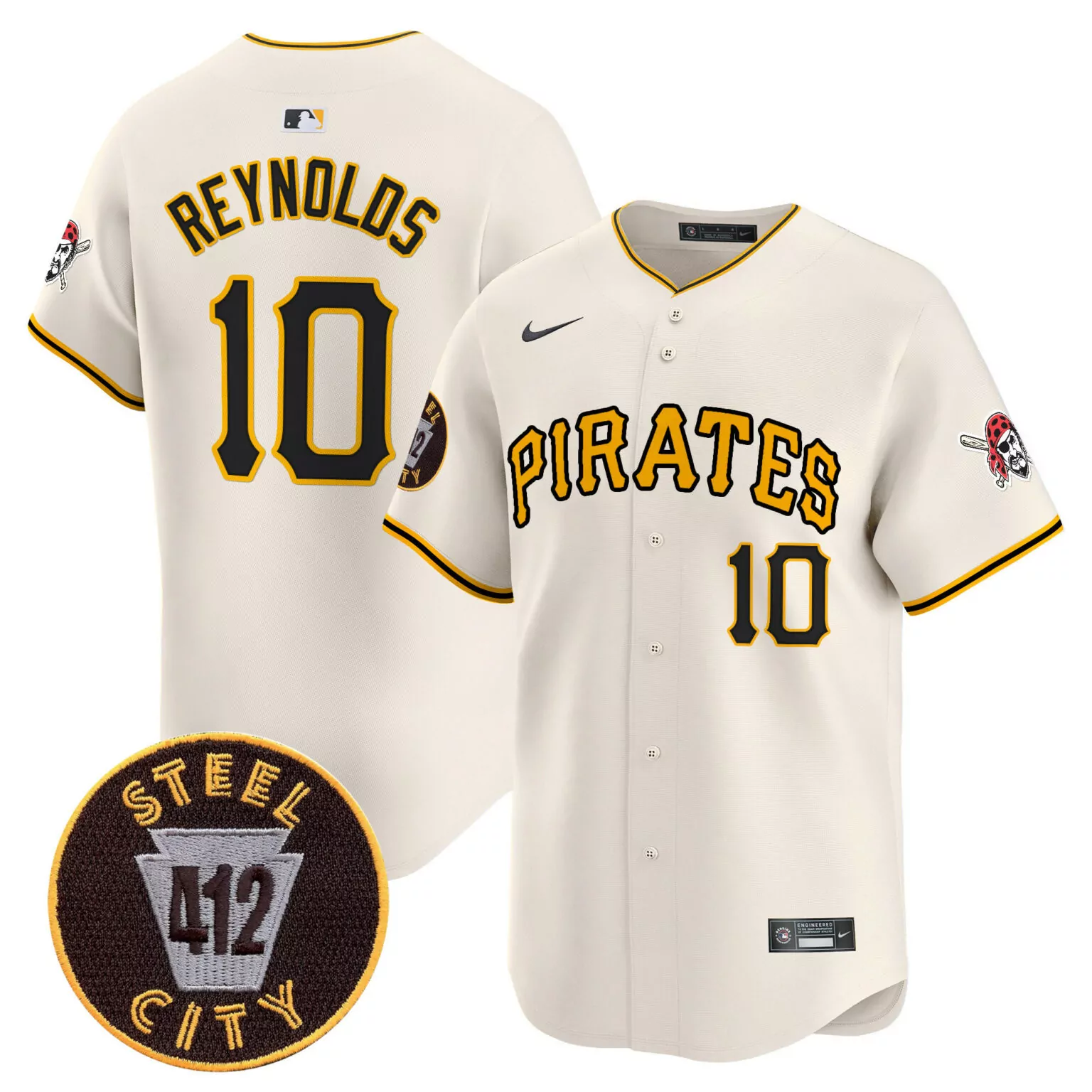 Bryan Reynolds 10 Pirates Jersey Cream City Connect Steel 412 Men Black Yellow v3