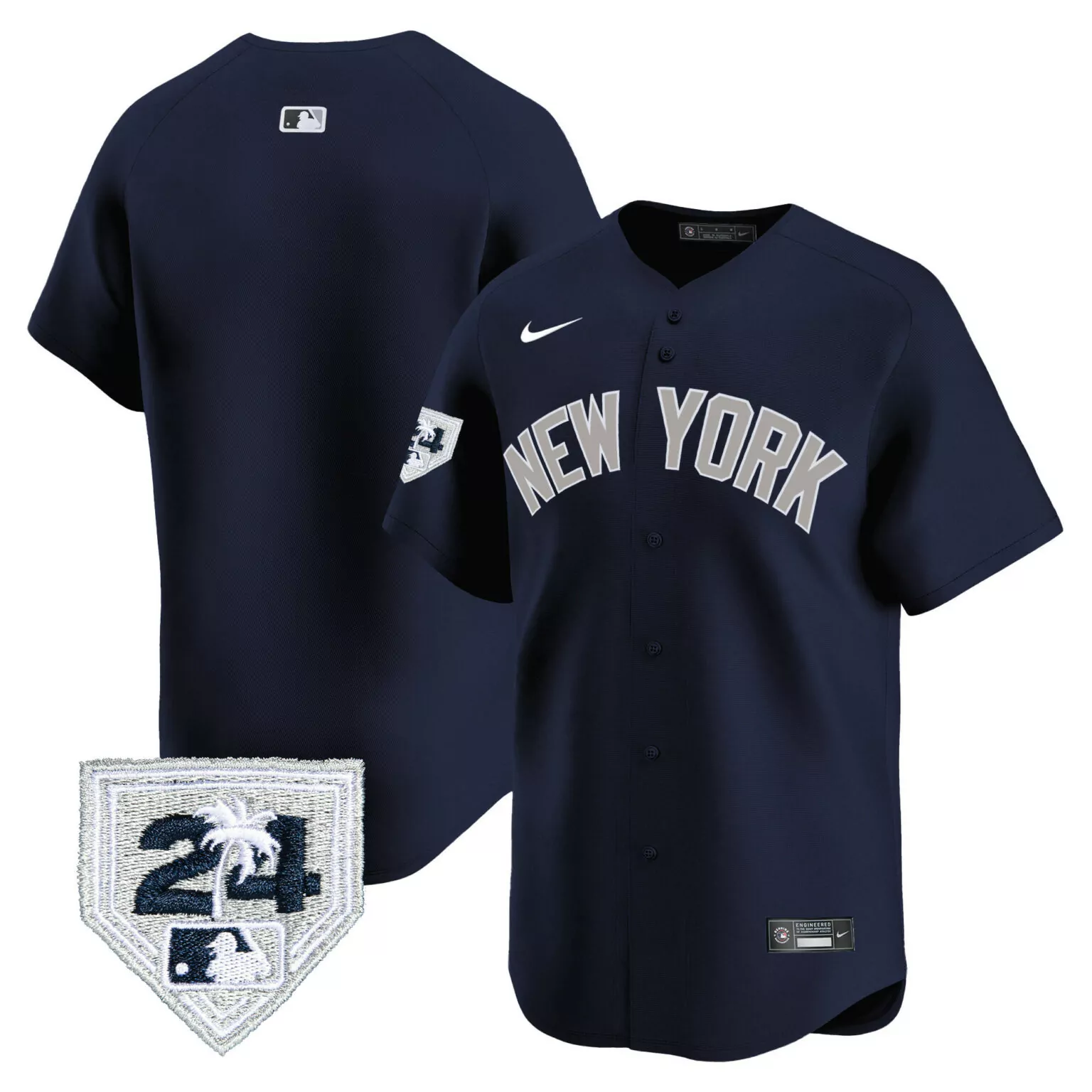 New York 24 Yankees Jersey Navy Blue Palm Tree Number Men Gray White Alternate All