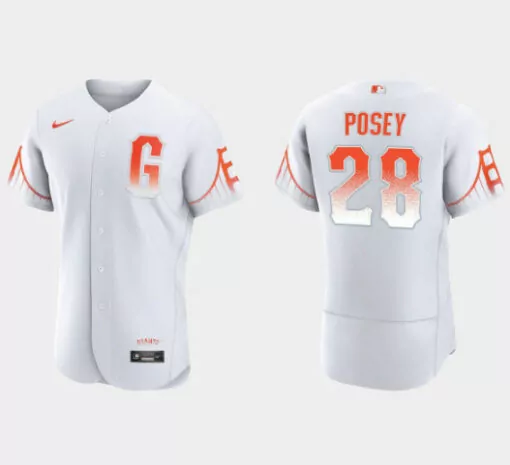Buster Posey 28 Giants Jersey White Men Orange Flex Base Stitched