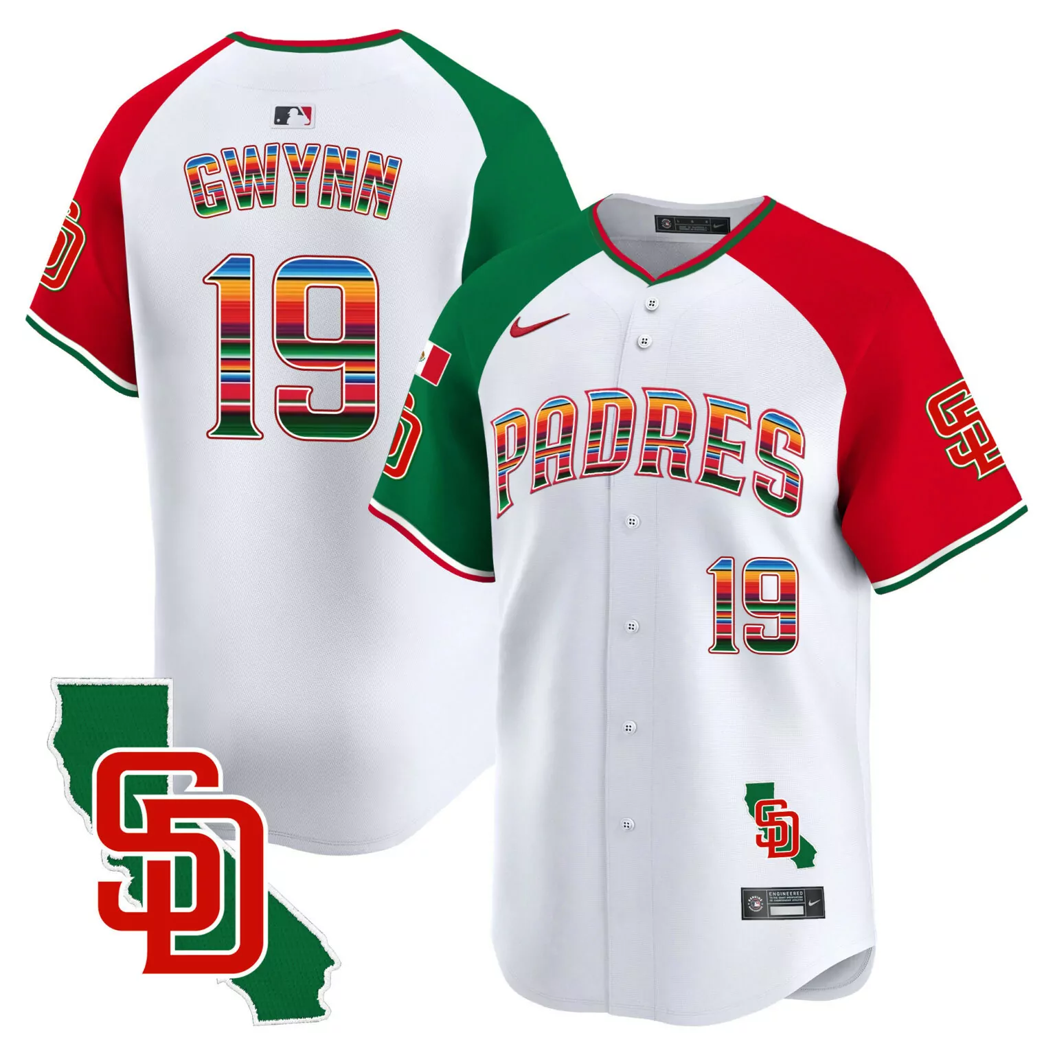 Tony Gwynn 19 Padres Jersey White City Connect California Flag Sd Men Custom Design