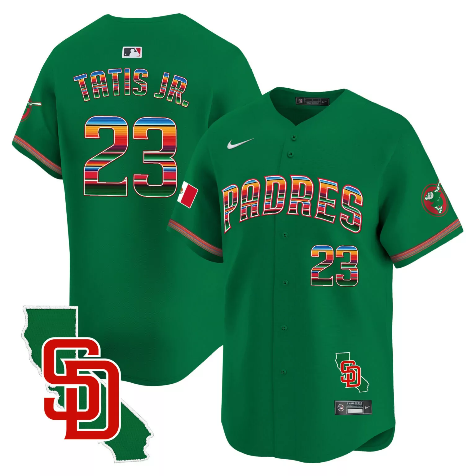 Fernando Tatis 23 Padres Jersey Green City Connect Mexico Flag California Shape Sd