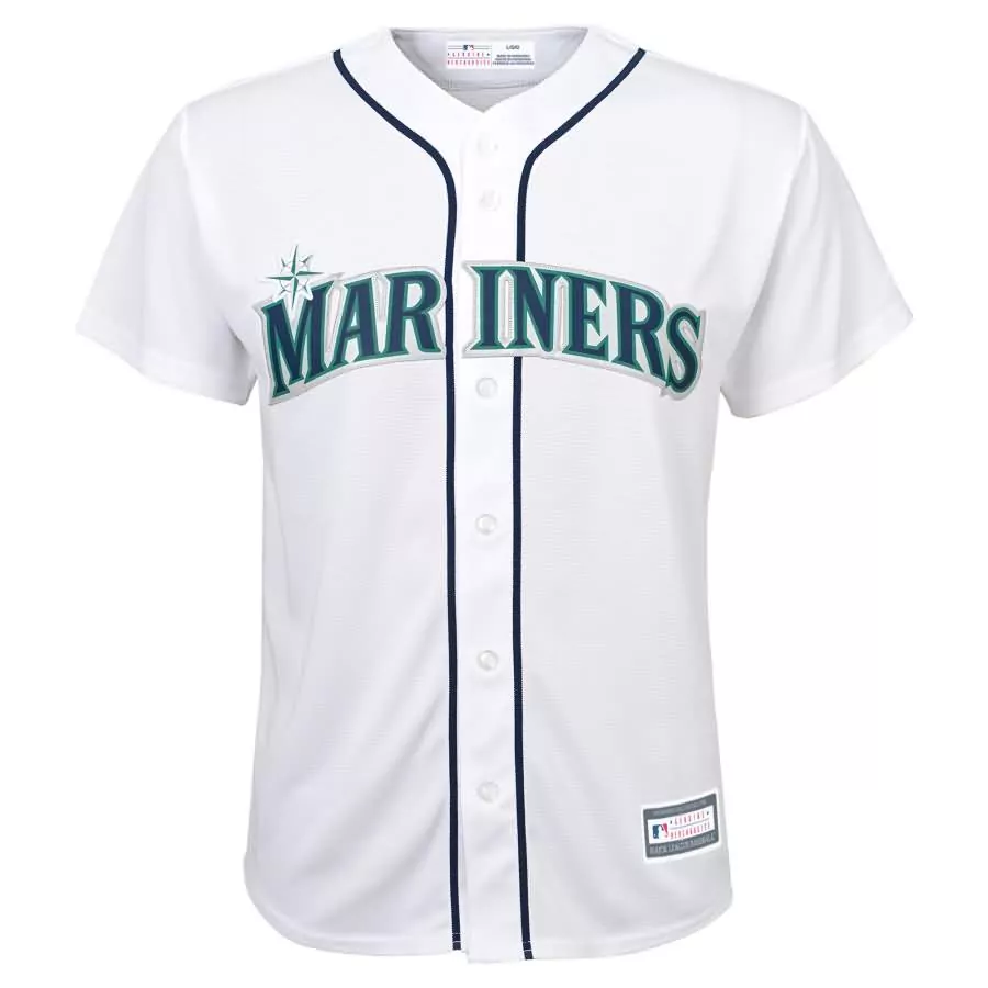 Custom Mariners Jersey White Men Navy Teal Home Cool Base