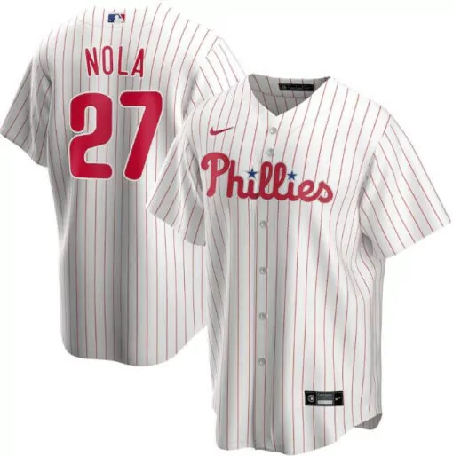 Aaron Nola 27 Phillies Jersey White Men Red Cool Base Stitched
