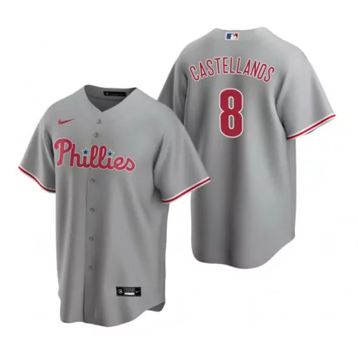 Nick Castellanos 8 Phillies Jersey Gray Men Red White Cool Base Stitched