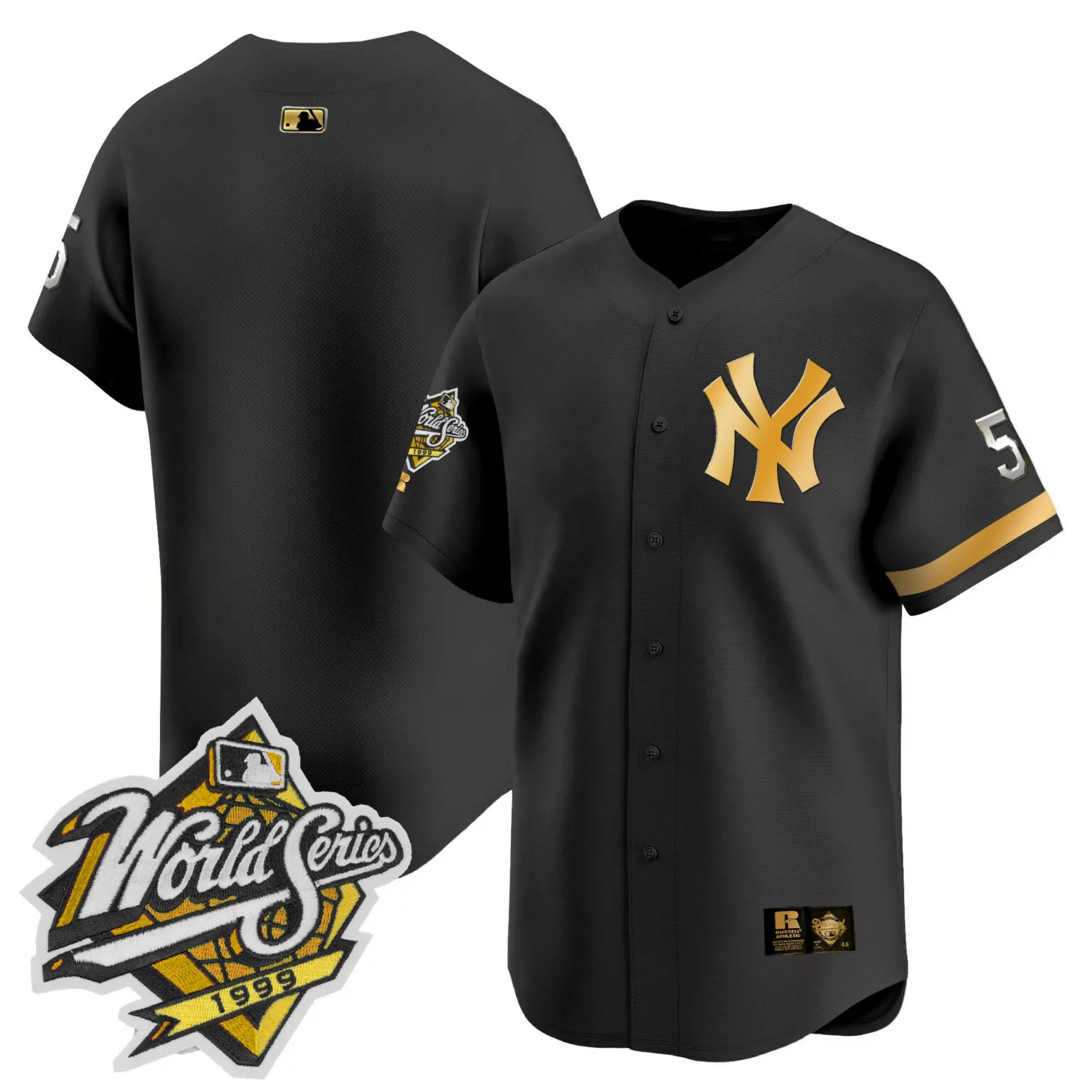 Joe Dimaggio 2 New York Yankees Jersey Black World Series 1999 Men Button-up Gold