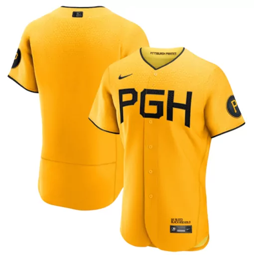 Pittsburgh Pirates Jersey Yellow Men Button-up Black Flex Base Stitched