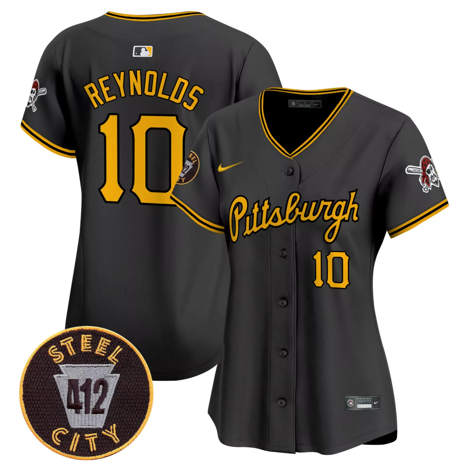 Bryan Reynolds 10 Jersey Dark Gray City Connect Pittsburgh Pirates Steel 412 Pirate Skull