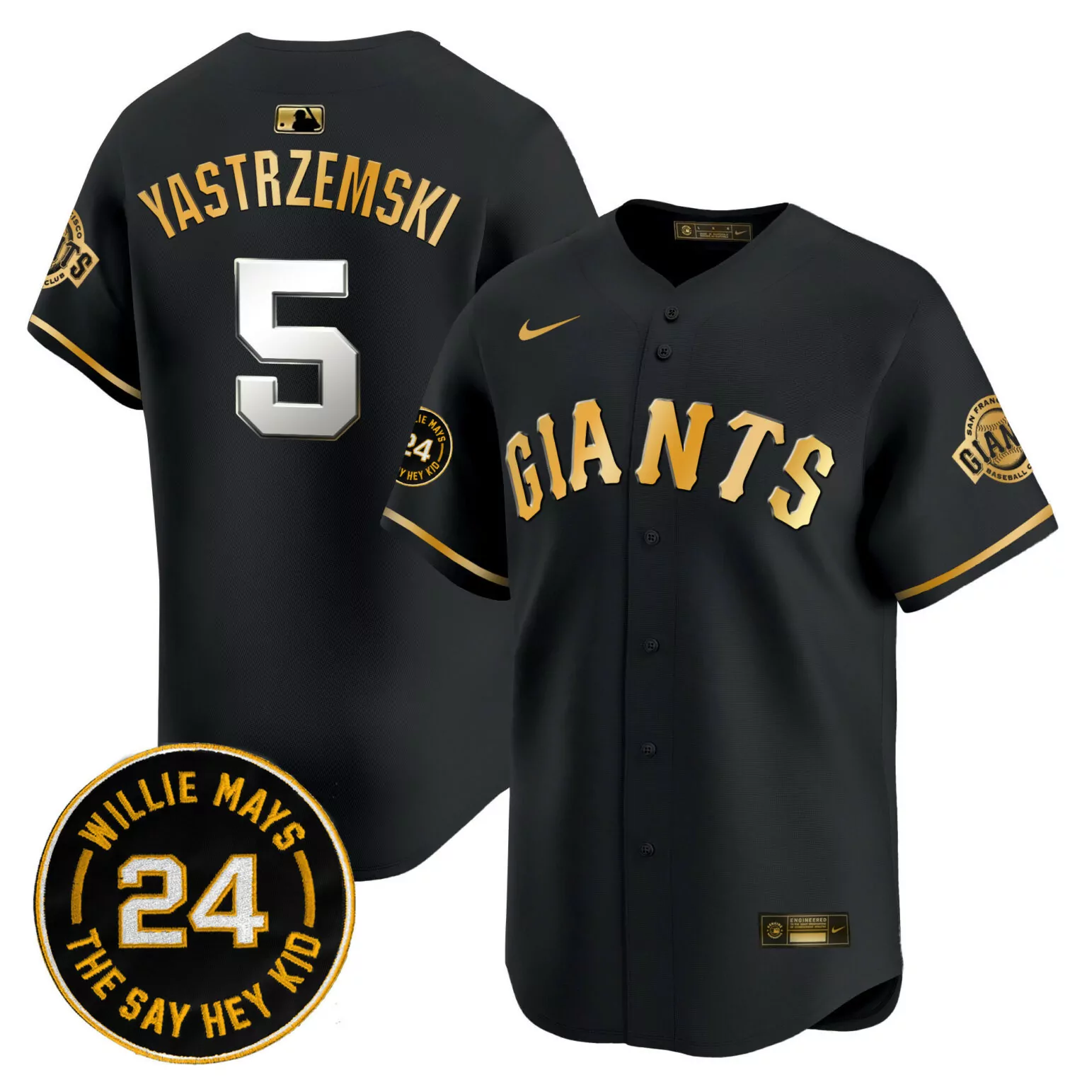 Yastrzemski 5 Giants Jersey Black Willie Mays 2024 Men Gold White All Stitched