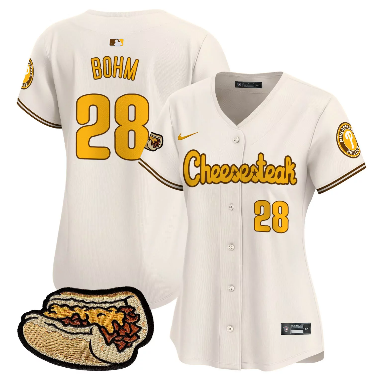 Alec Bohm 28 Jersey Cream Cheesesteak Philadelphia Phillies Women Alternate Yellow