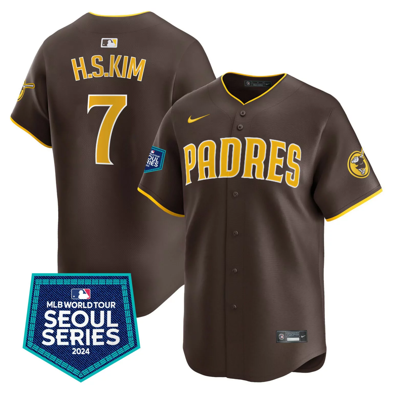 H.s. Kim 7 Padres Jersey Brown Seoul Series 2024 Men Yellow White All Stitched