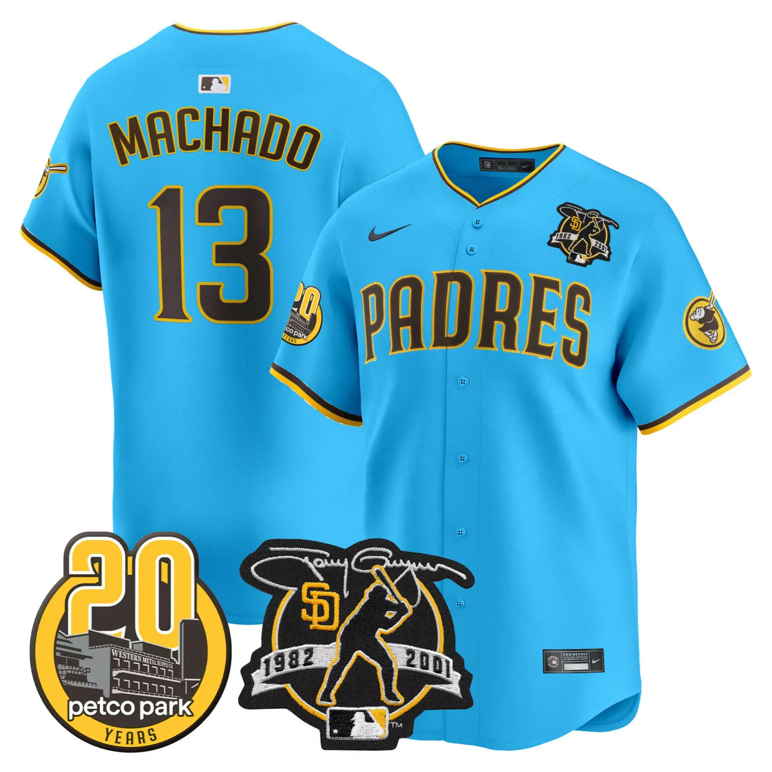 Manny Machado 13 Padres Jersey Blue Petco Park 20th Anniversary 20 Years Men Yellow