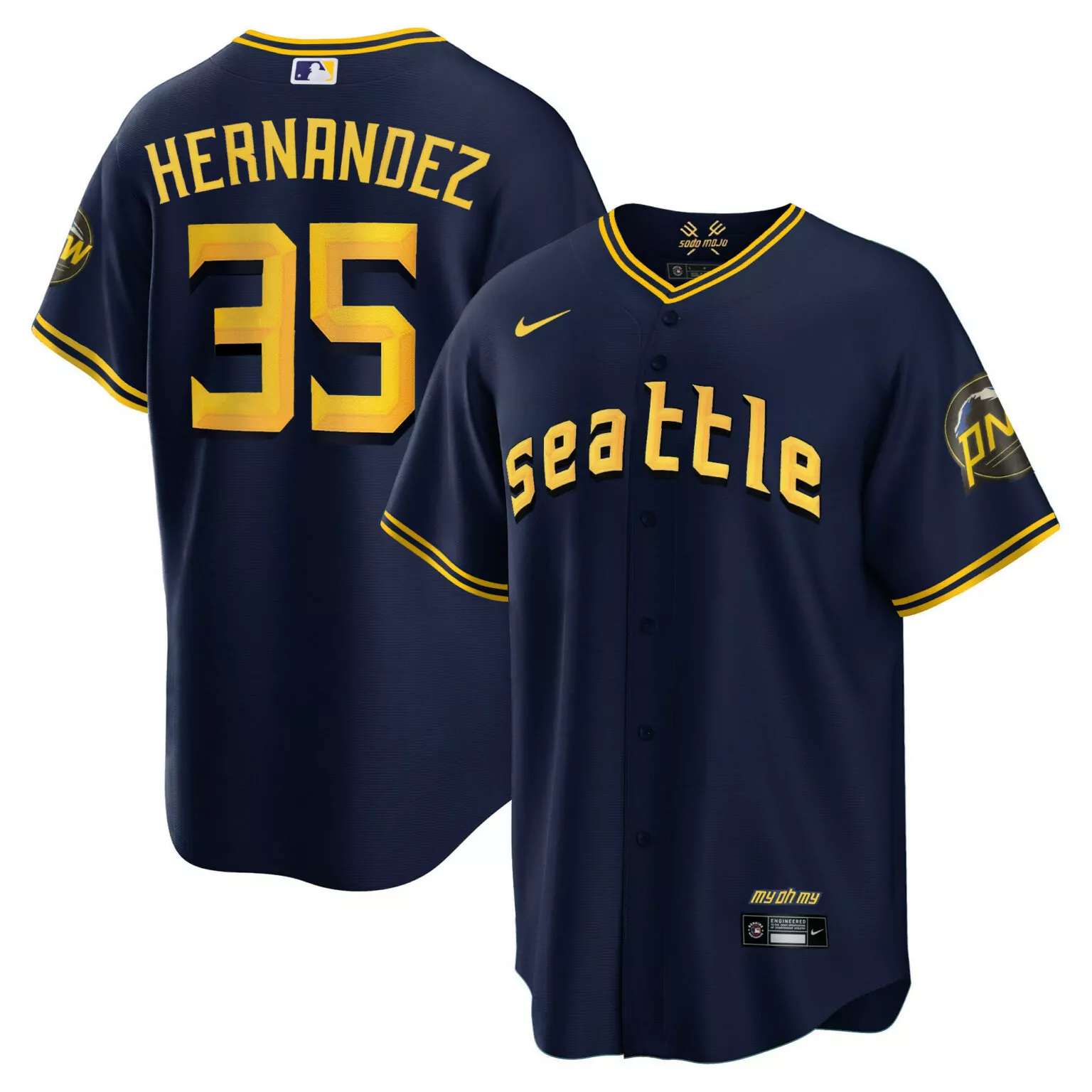 Teoscar Hernandez 35 Jersey Navy Blue Seattle Mariners Men Yellow White Cool Collection
