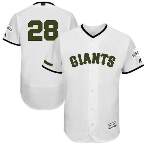Buster Posey 28 Giants Jersey White Olive Green Black Collection Flex Base Stitched
