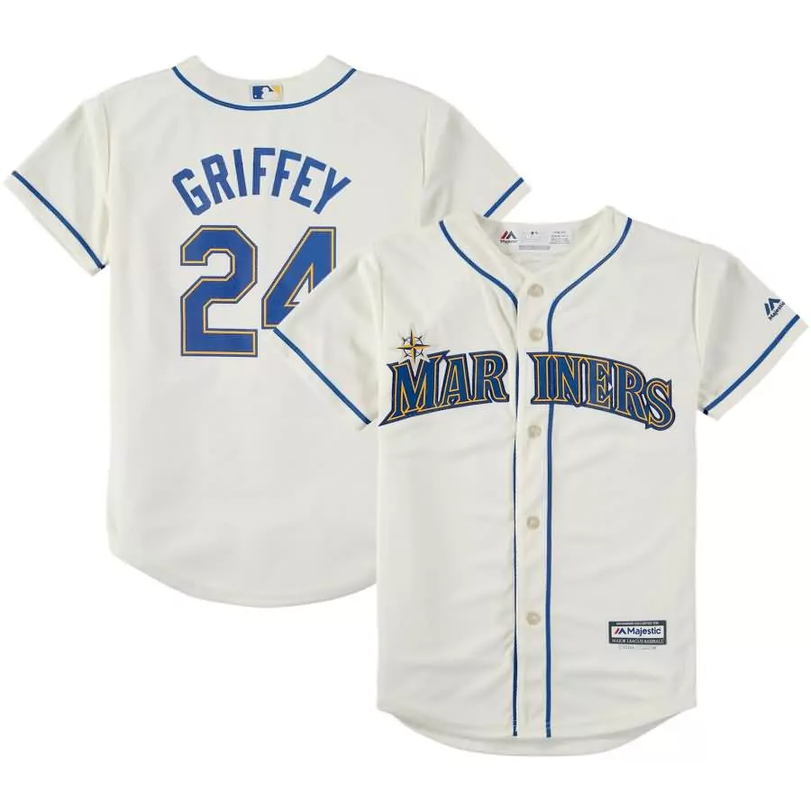 Ken Griffey 24 Mariners Jersey White Blue Gold Alternate Official Cool Base