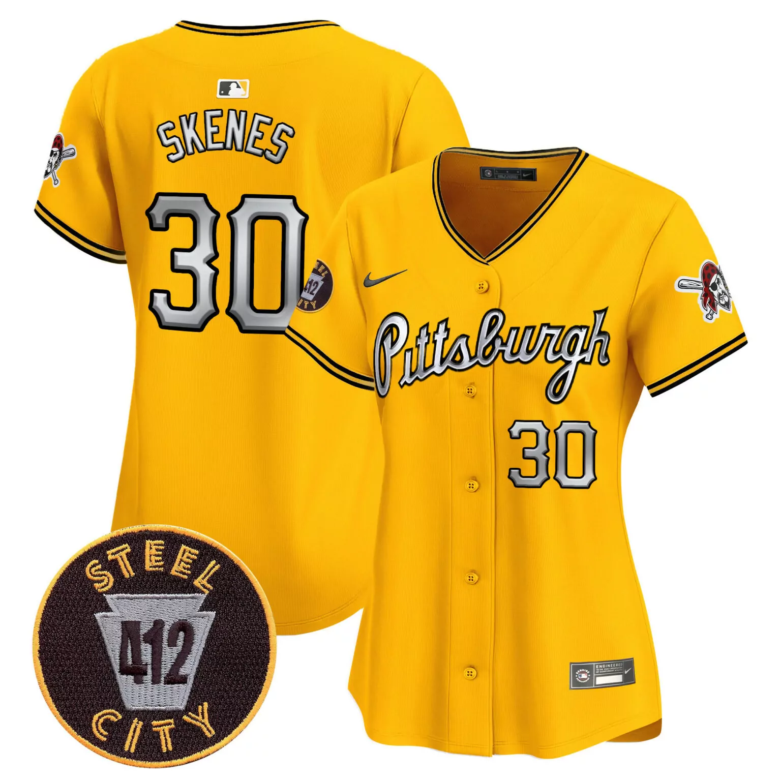 Paul Skenes 30 Pittsburgh Pirates Jersey Yellow Steel City 412 Men Black White Silver