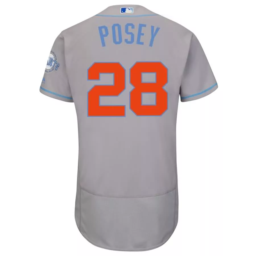 Buster Posey 28 Jersey Gray San Francisco Giants Men Orange Light Blue Flex Base