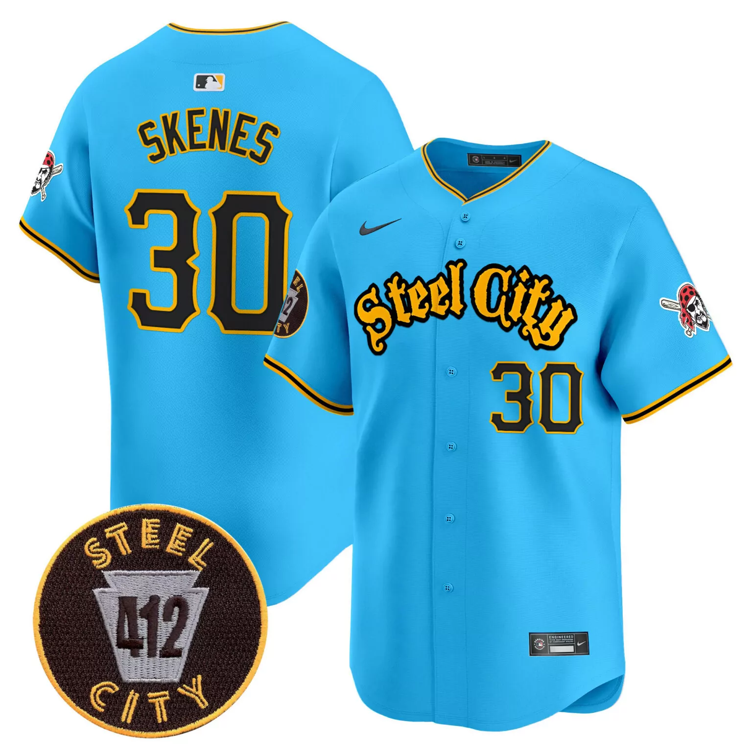 Paul Skenes 30 Pittsburgh Pirates Jersey Light Blue Steel City 412 Men Alternate