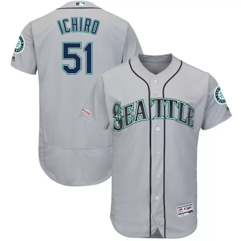 Ichiro Suzuki 51 Mariners Jersey Gray P150 Men MLB Teal Navy