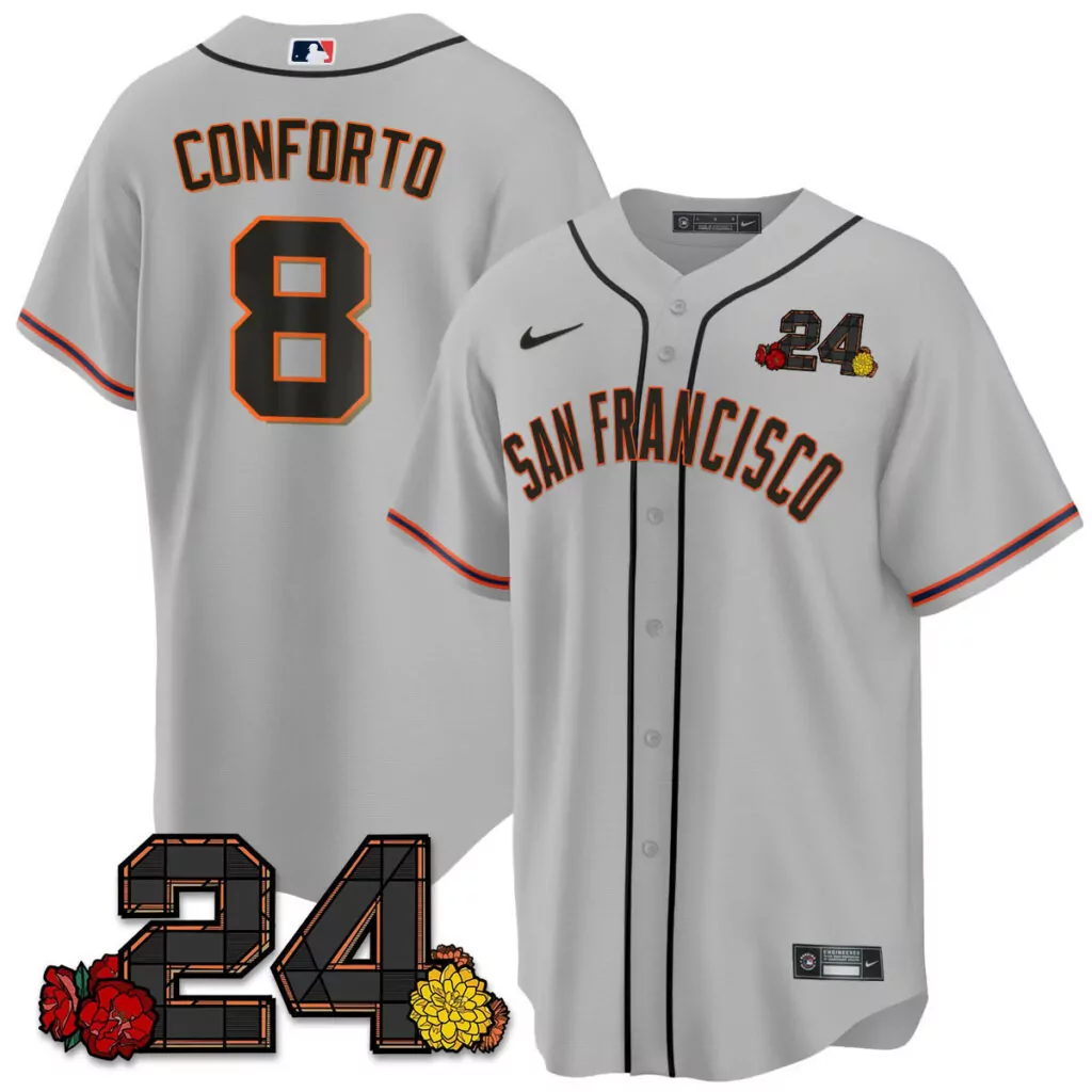 Michael Conforto 8 Jersey Gray San Francisco Giants Men Black Orange v2 All Stitched