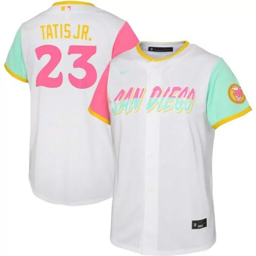 Fernando Tatis 23 Jersey White San Diego Padres Men Split Design Pink Mint Green