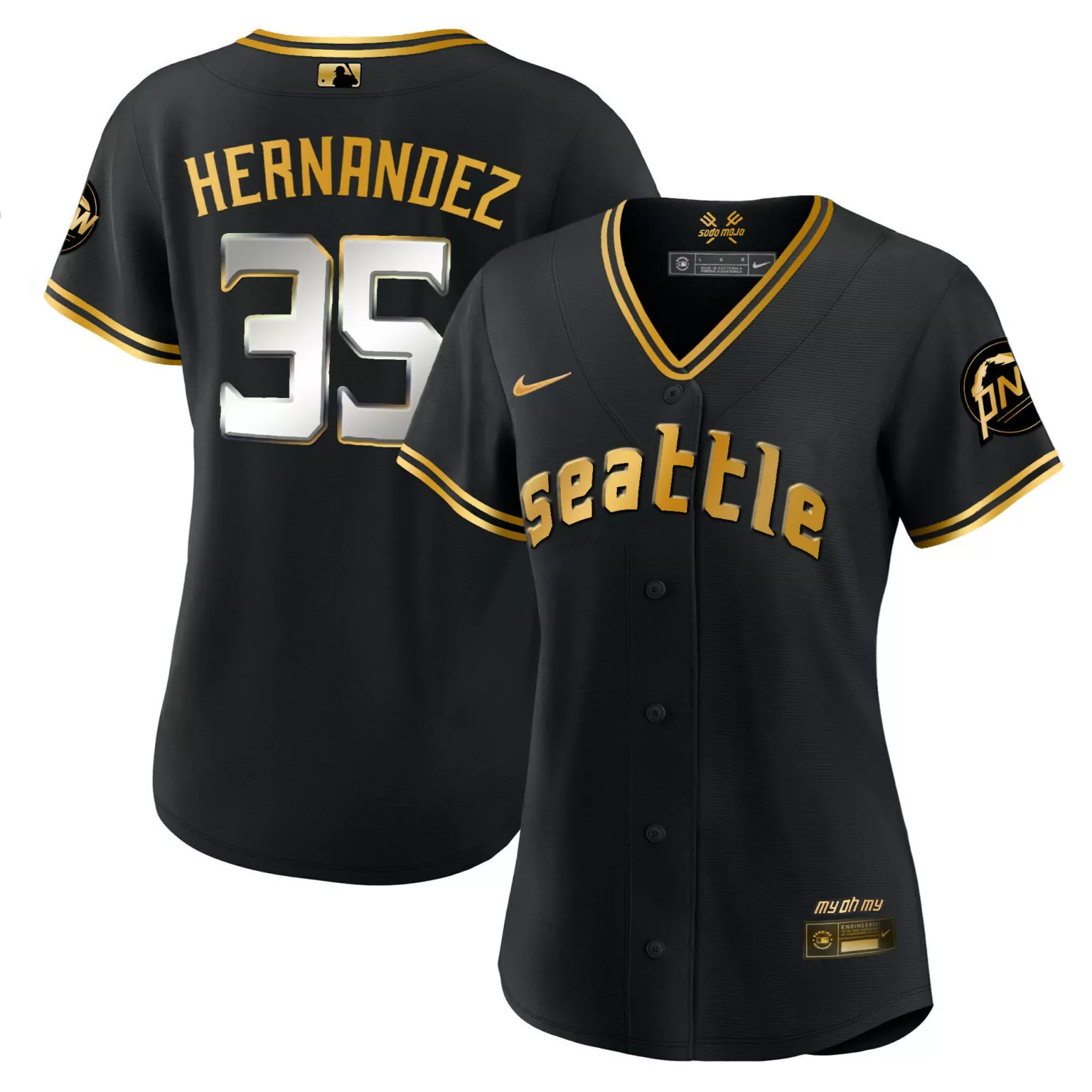 Teoscar Hernandez 35 Jersey Black My Oh Seattle Mariners Sodo Mojo Men Gold Silver