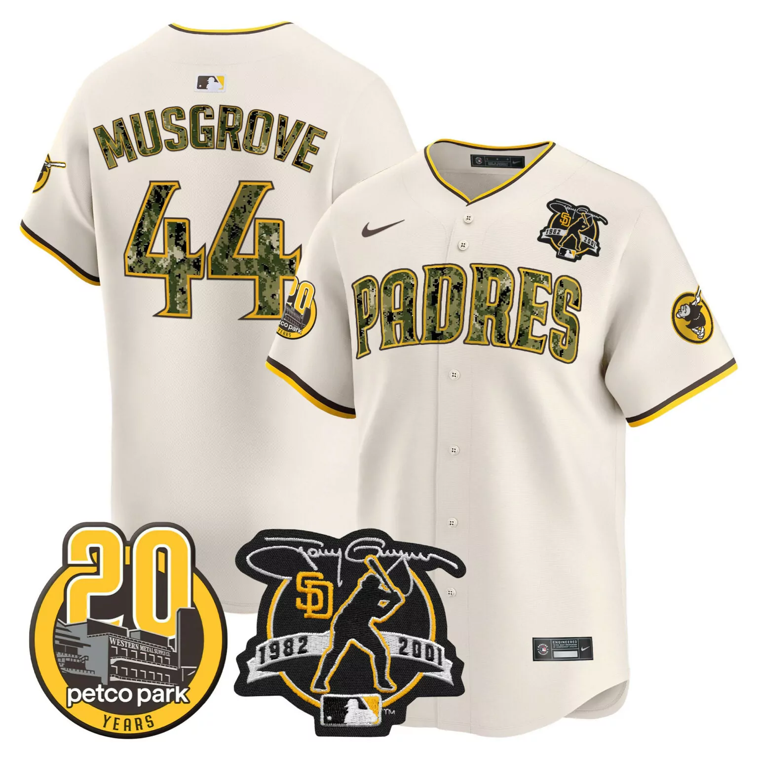 Joe Musgrove 44 Padres Jersey Cream Petco Park 20th Anniversary 20 Years Tony Gwynn 1982 2001