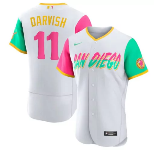 Yu Darvish 11 San Diego Padres Jersey White Men Split Design Pink Teal Yellow Flex