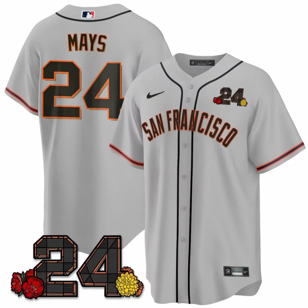 Willie Mays 24 Jersey Gray San Francisco Giants Men Black Orange v2 All Stitched