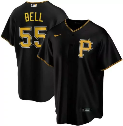 Josh Bell 55 Pittsburgh Pirates Jersey Black Men Gold Yellow Cool Base Stitched