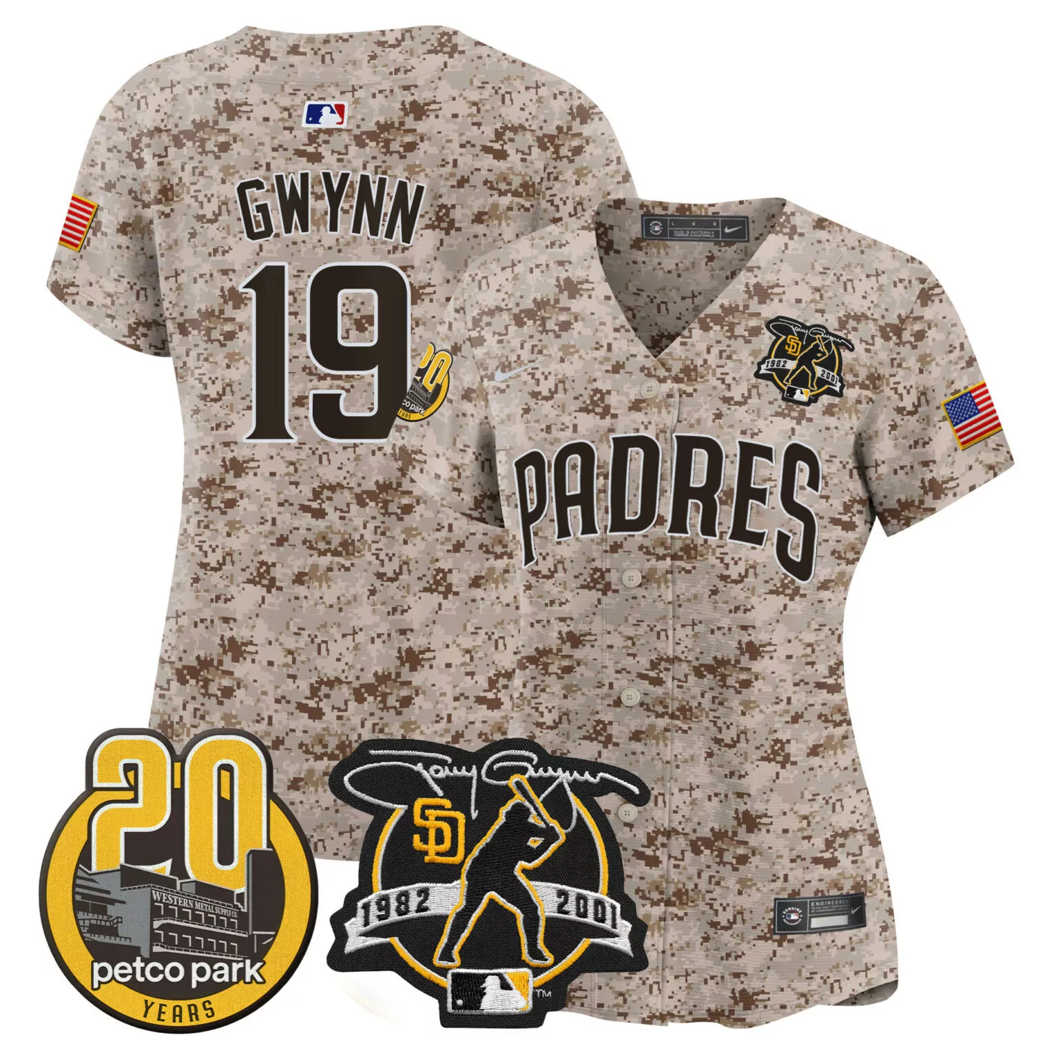 Tony Gwynn 19 Padres Jersey Tan Military Camo Petco Park 20 Years 1982-2001 2001