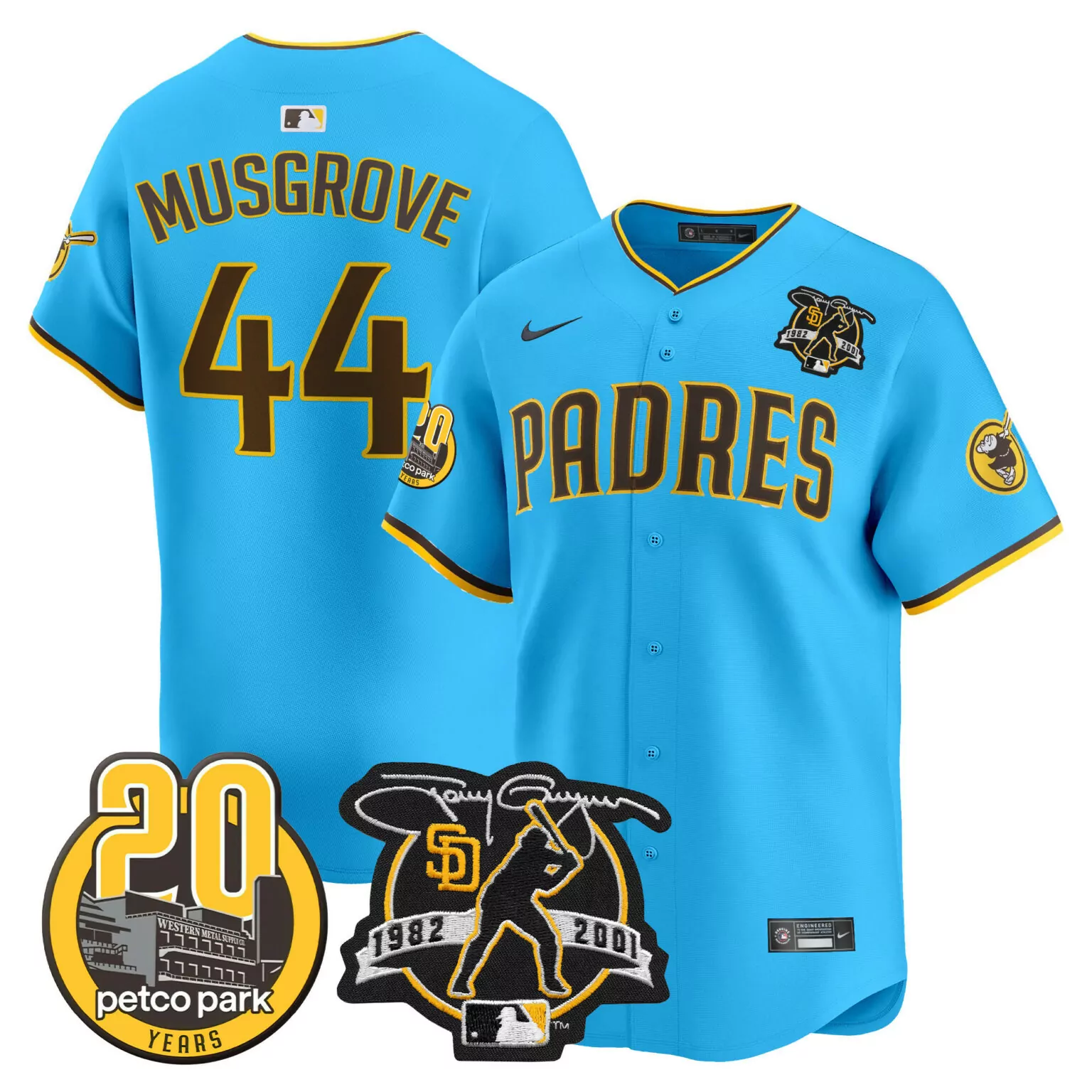 Joe Musgrove 44 Padres Jersey Light Blue 20th Anniversary 1982-2001 Petco Park Years Player Signature