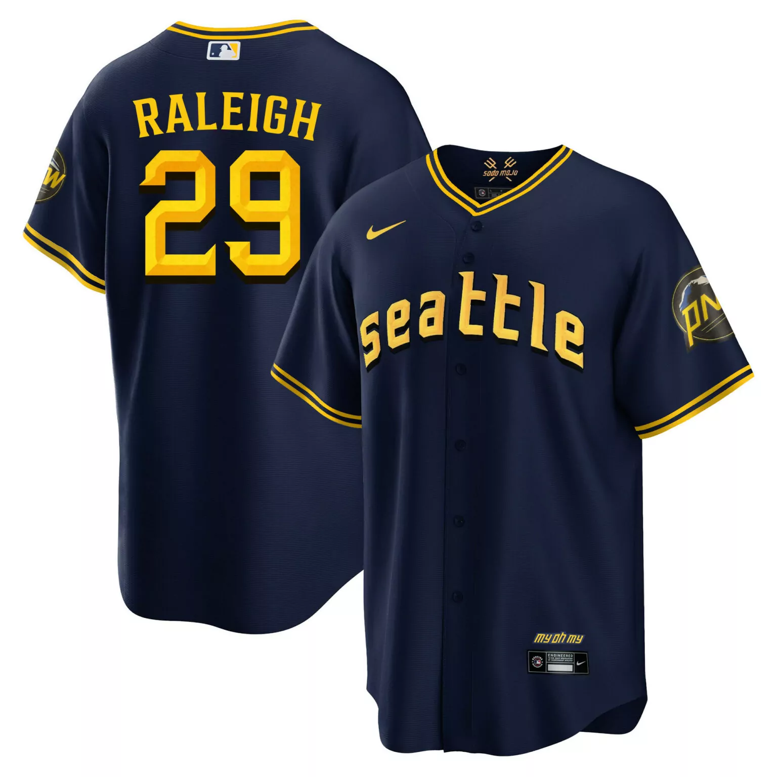 Cal Raleigh 29 Seattle Mariners Jersey Navy City Connect Pnw Men Yellow Cool Collection