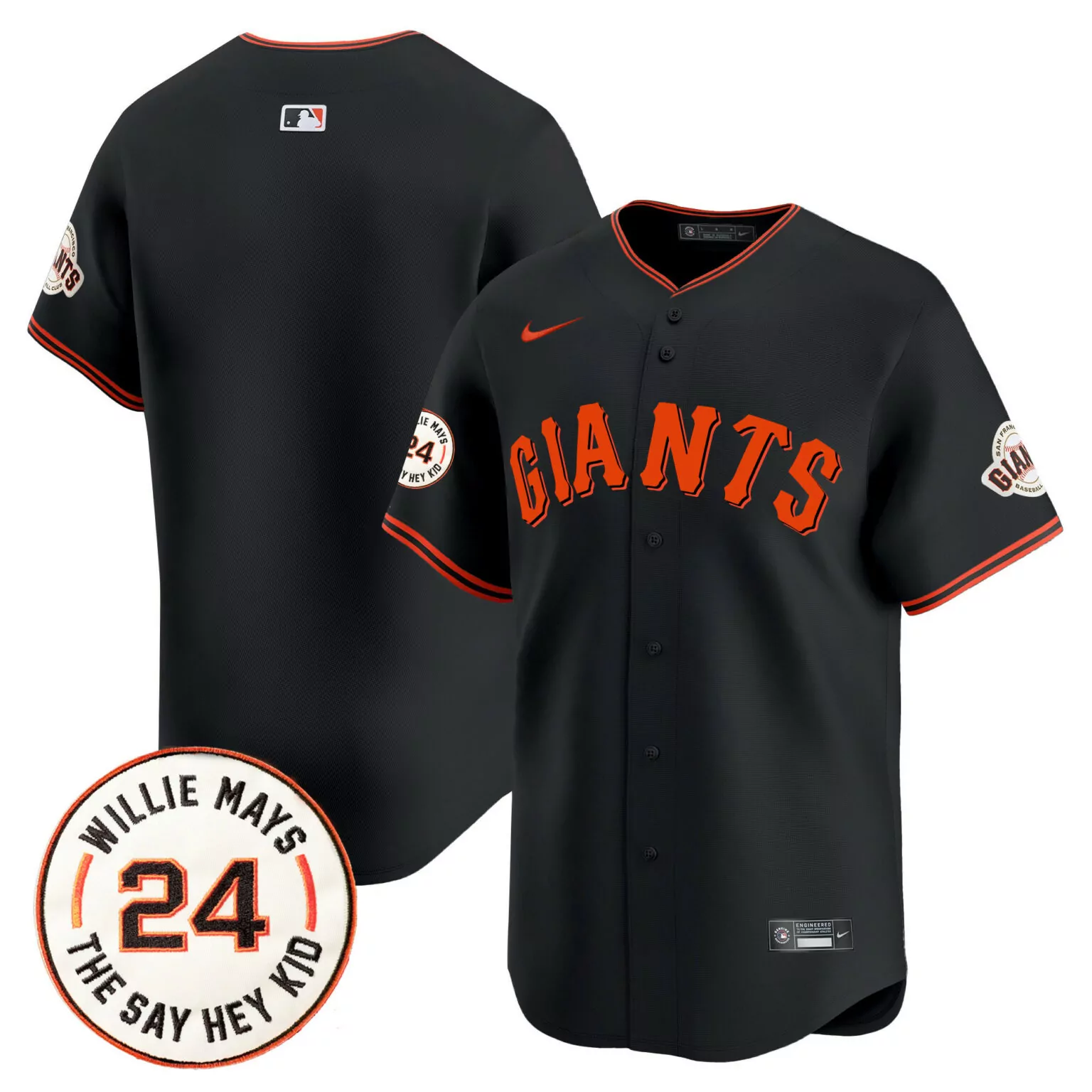Willie Mays 24 Giants Jersey Black The Say Hey Kid San Francisco Men Orange All Stitched