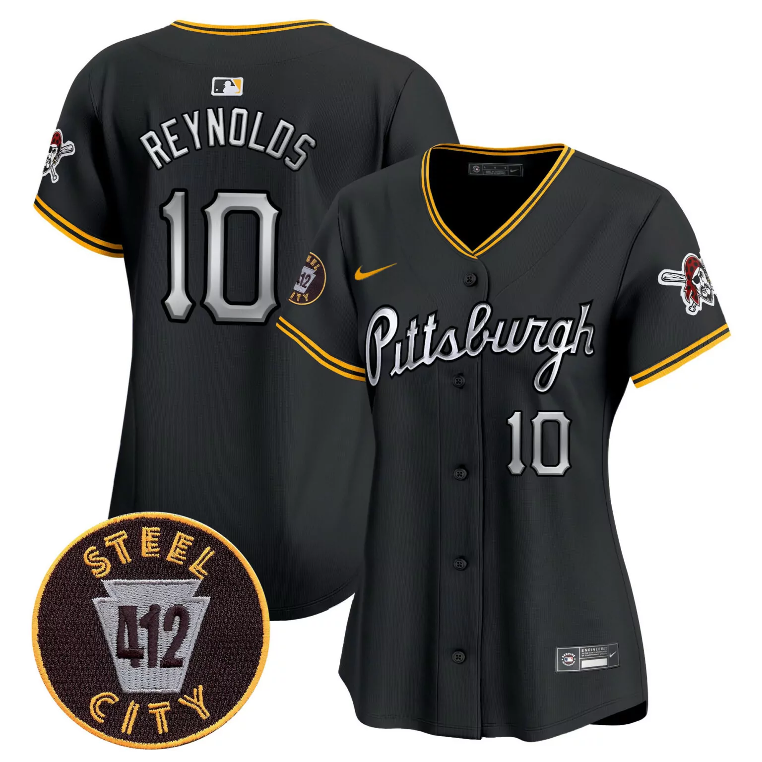 Bryan Reynolds 10 Jersey Black City Connect Pittsburgh Pirates Steel 412 Men Yellow