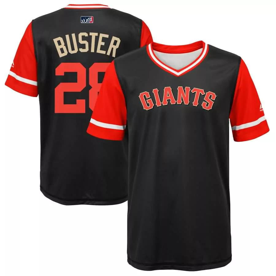 Buster Posey 28 Giants Jersey Black Red White