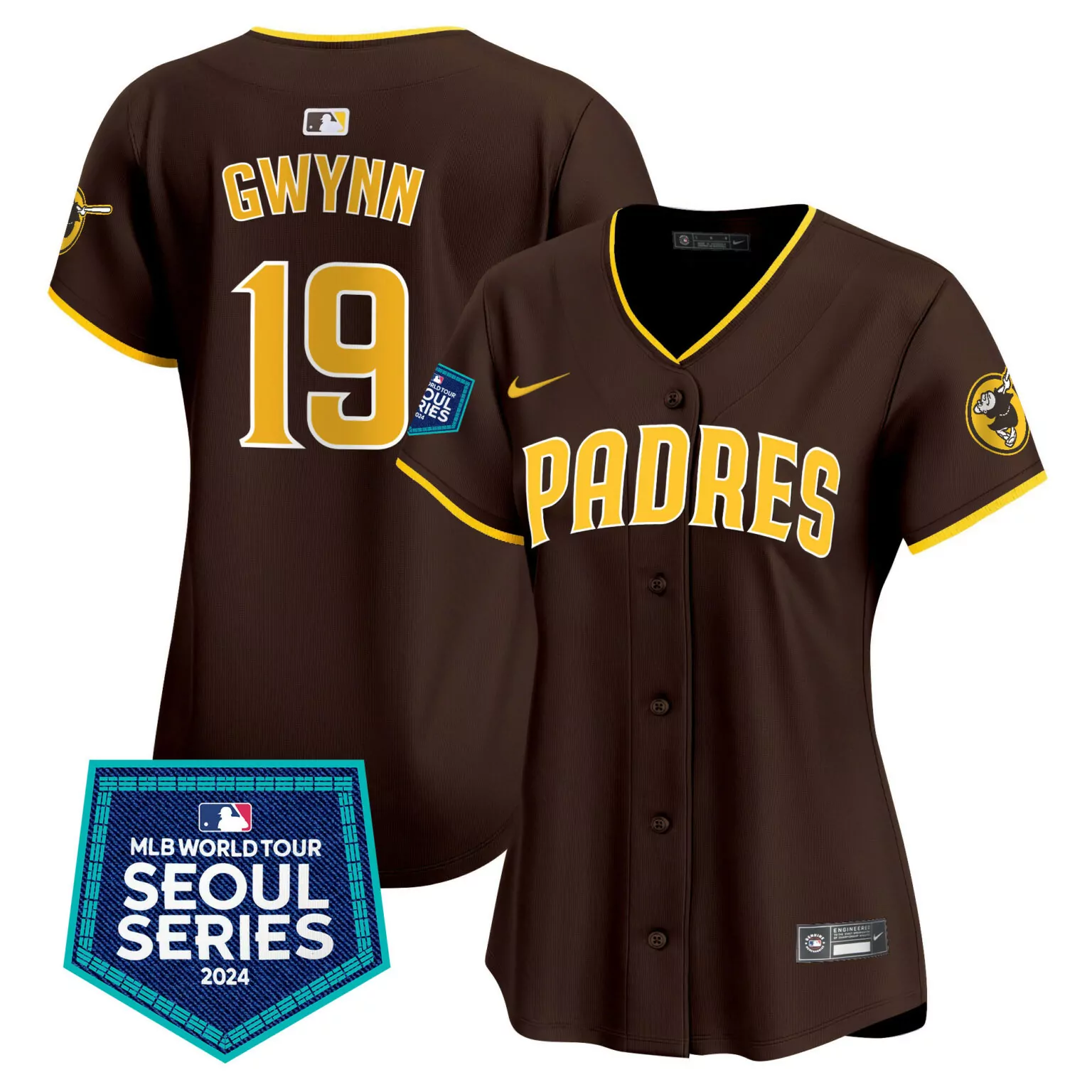 Tony Gwynn 19 Padres Jersey Brown Men Yellow All Stitched
