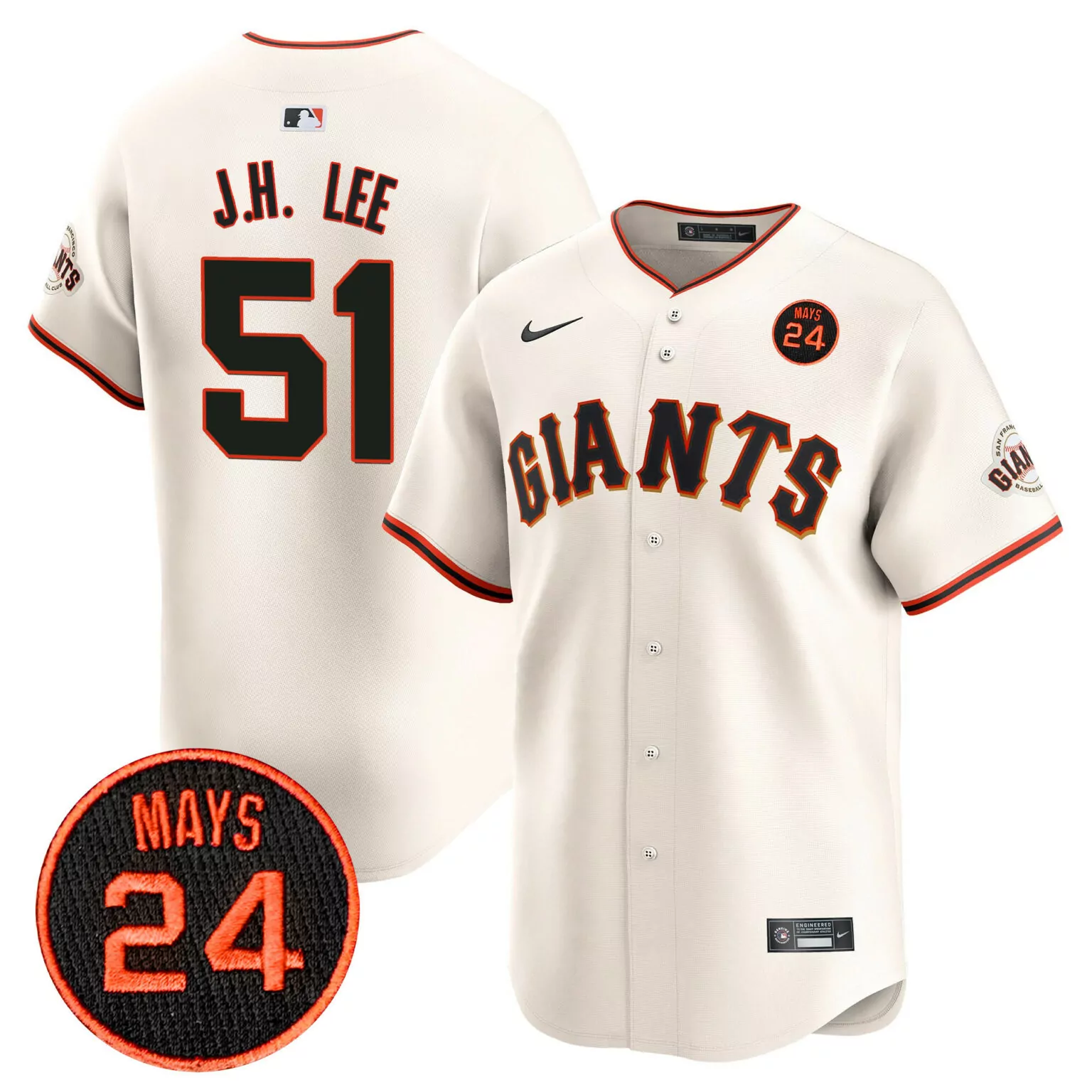 J.h. Lee 51 San Francisco Giants Jersey Cream Willie Mays 24 Men Alternate Orange